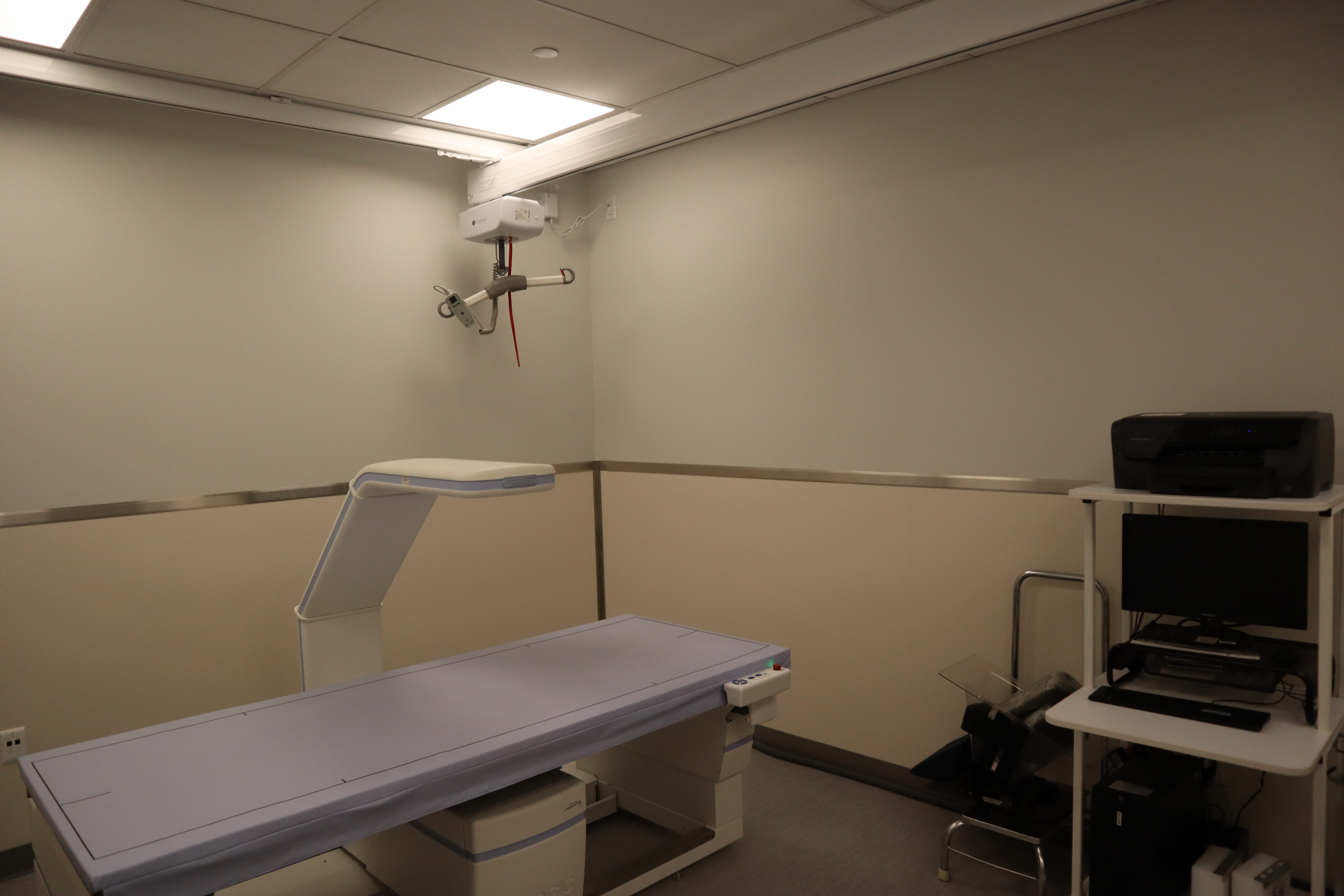 An examination bed in a medical room.